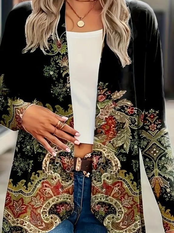 Kadın Uzun Kollu önü Açık Desenli şardonlu Dalgıç Ceket